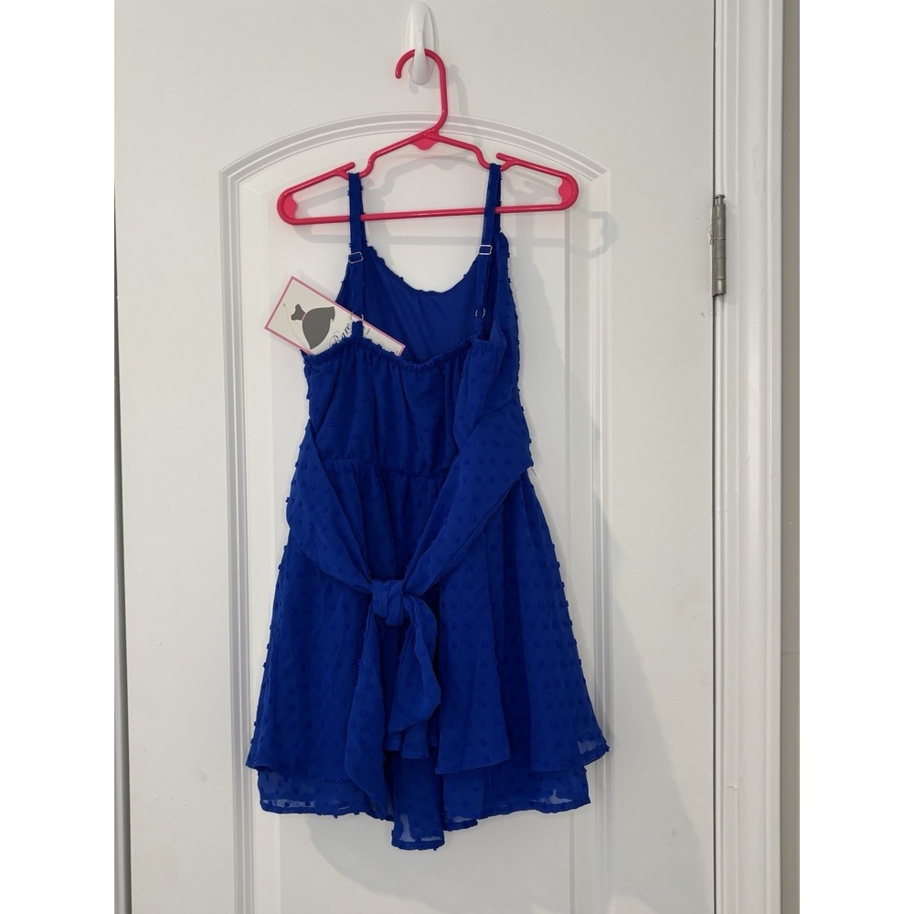 Rare Editions Girls Romper Size 7 NWT Royal Blue Swiss Dot Chiffon - Picture 8 of 8